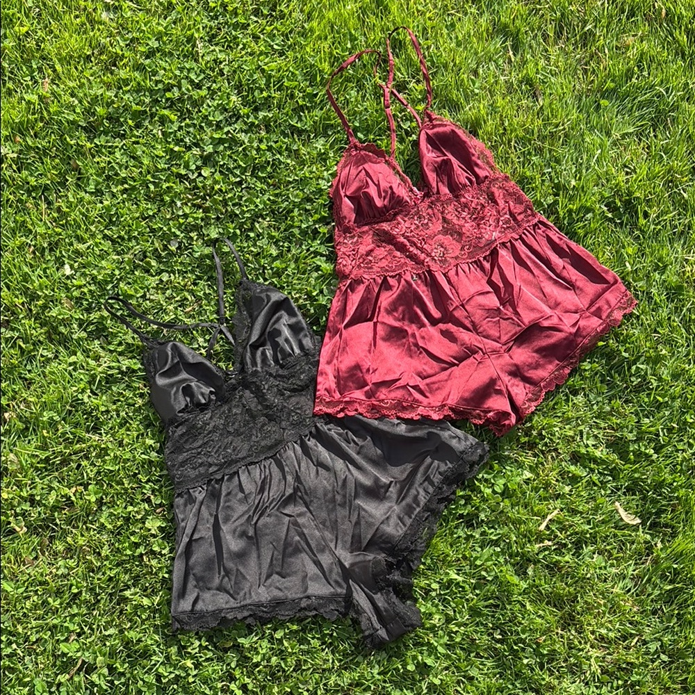 2 Forever 21 Black and Red Camisole romper